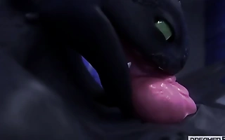 BIG BLACK DRAGON DRINKS HIS Purblind CUM AND SPILLS Moneyed With regard to [TOOTHLESS]