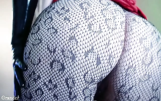 Ass milf big buttocks teasing veldt lace pantyhose added to latex skirt