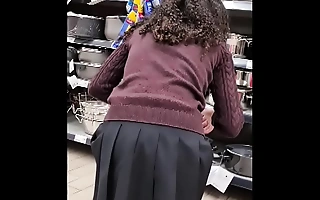 Spying teen doll at supermarket - short skirt